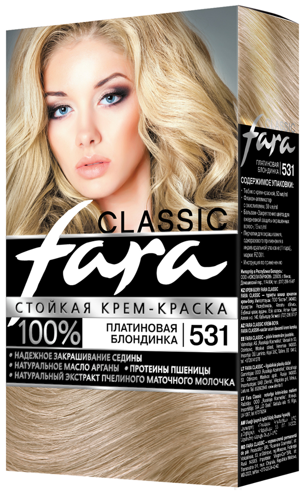 Платиновый блонд краска для волос фото Краска для волос Fara Classic 531 Платиновая блондинка купить в интернет-магазин