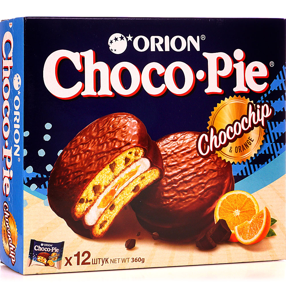 Чоко пай 12 штук. Чоко Пай Орион 360. Печенье Orion Choco pie Chocochip Orange 12шт 360г. Печенье Орион Чоко Пай 12 штук 360г. Печенье Орион Чоко Пай 360 гр.